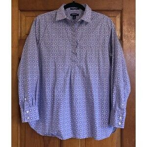 Lands End Womens 12P Petite Purple Long Sleeve 1/4 Button No Iron Supima Shirt